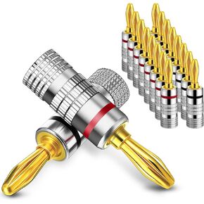 24 Pairs/ 48 Pcs Banana Plugs 24k Gold Plated Dual Screw Type Speaker Cable Connector Terminal for Speaker Wire, Wall Plate, Home Theater, Audio/Video Receiver, Amplifiers and Sound Systems