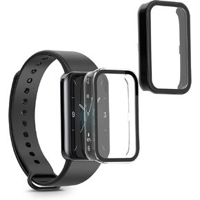 kwmobile Cover Comaptible with Honor Band 9 Covers - 2X Tempered Glass with Plastic Frame - Transparent/Black