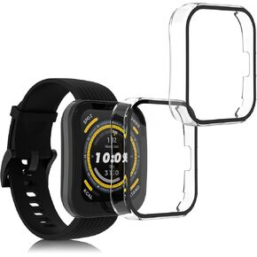 kwmobile Cover Comaptible with Huami Amazfit Bip 5 Covers - 2X Tempered Glass with Plastic Frame - Transparent