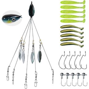 21Pcs 5 Arms Alabama Umbrella Rig with Swimbaits, Rig Fishing Lures Bait Kit for Freshwater Saltwater Boat Trolling for Bass Striper Perch Walleye Trout