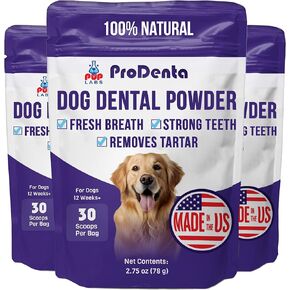 All-Natural and Expert-Formulated Dental Powder for Dogs, Dog Dental Supplement for Healthy Teeth and Against Leaky Gums for Dogs 12+ Weeks, Made in The USA with The Standards, 20 Serv