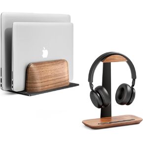 UPERGO Vertical Laptop Stand, Walnut Headphone Stand for Desk