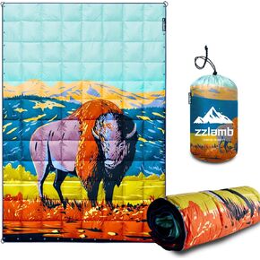 zzlamb Camping Blanket, Outdoor Lightweight Travel Blanket Puffy Portable Down Alternative, Windproof Warm Cloak with Snaps, Cozy Quilt Backpacking Picnic RV Plane Car Hammock Beach Climbing