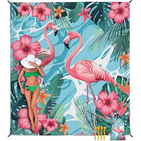 Beach Blanket Waterproof Sandproof, Flamingo Beach Mat 83"×95"/8 × 7 FT for 4 Adults, Quick Drying Lightweight Outdoor Picnic Blanket Mat for Travel Camping Hiking, Beach Essentials for Vacation
