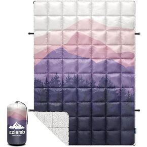 Zzlamb Sherpa Puffy Camping بطانية ، بطانيات صوف دافئة قابلة للارتداء في الهواء الطوي