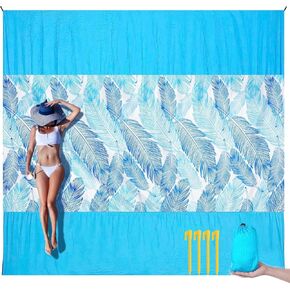 LH Beach Blanket Waterproof Sandproof, 84"*84" Large Beach Blanket for 5 Adults, Picnic Blanket Beach Mat for Camping, Beach Essentials Big & Compact Quick Drying, Lightweight & Durable with 4 Stakes