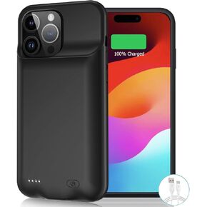 Battery Case for 15 Pro Max, 9000mAh Slim Portable Rechargeable Protective Battery Pack Power Bank Charging Case Compatible with 15 Pro Max (6.7 inch) Extended Battery Charger Case (Black)