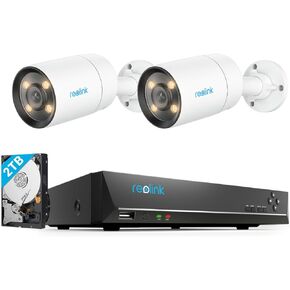 REOLINK CX410-2K PoE Security Camera Outdoor with F1.0 Aperture, 2K 8CH Network Video Recorder, 2× CX410 with 1x RLN8-410 (Built-in 2TB HDD) Video Recorder