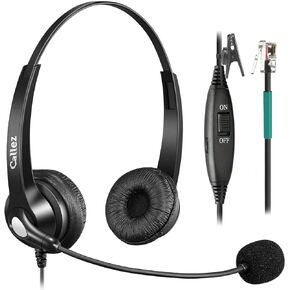 Callez RJ9 Telephone Headset Dual for Polycom Phone with Noise Cancelling Mic & Corded Office Phone Headset Compatible with Polycom Avaya Plantronics Mitel ShoreTel Digium Nortel Landline Phones