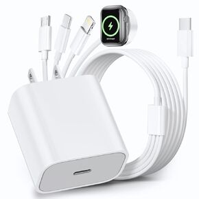 4 in 1 Multi Charging Cable for Apple Watch Charger, Wireless iPhone iWatch Charger USB C iWatch Charging Cable 4FT with 20W USB C Adapter for Apple Watch Series 10/9/8/7/SE/6/5/4,iPhone 16/15