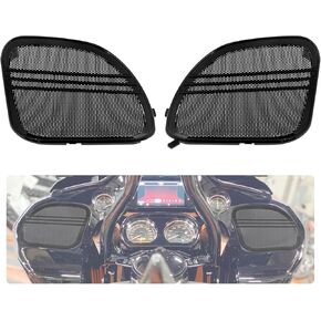 غلاف شواية مكبر صوت مكبر الصوت مع دراجة نارية ثلاثي الدراجة اليسرى واليمين مناسبة لشبكة Harley Road Glide Fltrx Fltrk Fltruse Fltrxse 2015-2023 Black 1 زوج
