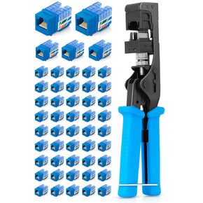Everest Media Solutions Bundle – 2 Items: easyJACK - Speed Termination Tool + 50 Pack of RJ45 CAT5e UTP Keystone Jacks - Blue