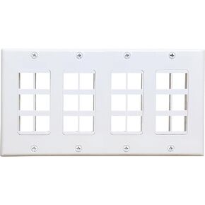 Keystone Wall Plate, 24 Port Keystone Jack Wall Plate, Supports Keystone Jack or Modular Inserts, 24-Port Keystone Plate, In Wall Patch Panel - 4 Gang White