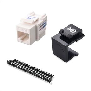 Cable Matters 1 Pack Rackmount or Wall Mount 24 Port Keystone Patch Panel & UL Listed 25-Pack RJ45 Keystone Jack in White and Keystone Punch-Down Stand & (20-Pack) Blank Keystone Jack Inserts in Black