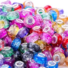 100 Pieces 14mm European Large Hole Spacer Beads Mix Color with Silver Brass Cores Assortments Charm Lampwork Beads Supplies for Necklace Bracelets Jewelry Making (Imitation Pearls)