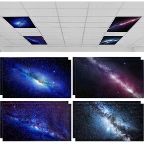 ROCEEI 8 Pcs 4 x 2 Feet Fluorescent Light Covers Magnetic for Ceiling Office for Ceiling Lights Classroom Office Magnetic Light Covers(Nebular)
