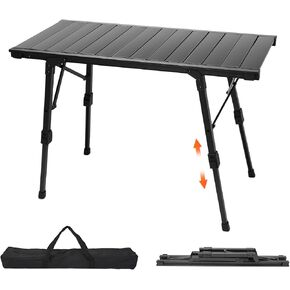 Folding Camping Table, Portable Outdoor IGT Camp Table, Foldable Picnic Table, Outdoor IGT Cook System with Carry Bag, Ultralight Aluminum, Adjustable Height, for Beach, Backyard,BBQ