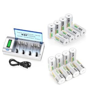 EBL Smart Battery Charger Pack of 8 10000mAh Ni-MH D Cells Rechargeable Batteries Rechargeable C Batteries 5000mAh Ni-MH C Size Battery