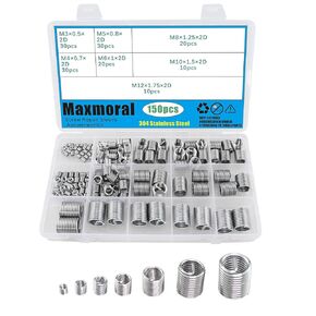 Maxmoral 150pcs 304 أكمام سلك الفولاذ المقاوم للصدأ M3-12 SPORAL COIL SCEL