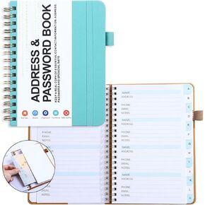 Password Book with Alphabetical Tabs – Address Book and Password Keeper for Office Organization, Compact Spiral Notebook, Internet Password Holders and Address Book with Tabs