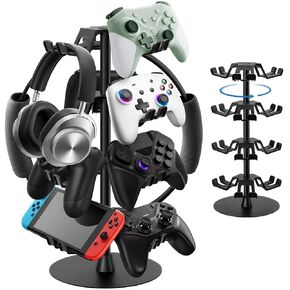 hatisan Headset Stand 4 Tiers Rotating, Desktop Controller Holder for Xbox PS5 PS4 Switch, Gaming Accessories Headset Holder for 8 Pack Controller