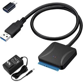 2in1 SATA إلى محول USB 3.0 مع إمدادات الطاقة ، محول القرص الصلب لمدة 3.5 "و 2.5 بوصة SSD /HDD- محول القرص الصلب الخارجي ، كابل SATA إلى USB C /A ، دعم Seagate WD Hitachi Toshiba Samsung