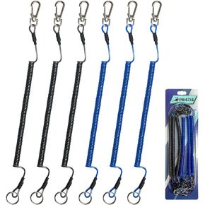 6 pcs Fishing Coiled Lanyards, Heavy-Duty Retractable Keychain Pole Tether, Stretchy Safety Leash with Steel Wire & Carabiner Clip, Board Rod Strap Chain Accessory for Tools Gear Tackle Kayak