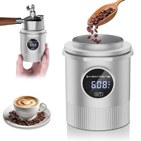 HOMTONE Coffee Dosing Cup with Scale-Rechargeable Espresso Scale, Multi-Purpose for Espresso, Drip Coffee, French Press & More – Fits 58mm Portafilters,One-touch Easy Control, 0.05g Precision(silver)