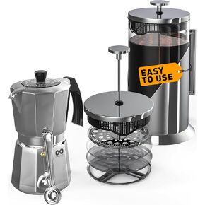 Cafe Du Chateau French Press & Espresso Maker - Elevate Your Coffee Experience with 4-Level Filtration, BPA-Free Glass, and Transparent Lid Brilliance - Perfect Coffee & Tea & Espresso