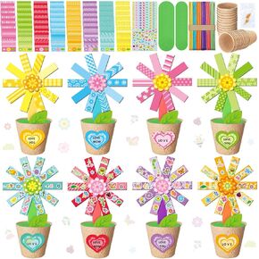 48 Pack Spring Flower Paper Craft Kits Make Your Own Flowers Pot Craft DIY Floral Plants Stickers Decoration for Home Education Fun Mother's Day Art Activities