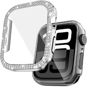 2 Packs for Apple Watch Screen Protector Case Series 10 42mm, HD Tempered Glass, Hard PC Screen Protective Face Case, Ultra-Thin Cover for iWatch 10 Series,Bling Rhinestone (Starlight/Clear)