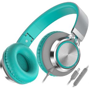 AILIHEN C8 USB-C Headphones Wired - On-Ear Corded Headset with Microphone & Volume Control, Foldable Stereo Sound Tangle-Free Type C Cord, Compatible with Cellphone, Laptop, PC, Computer (Black Blue)