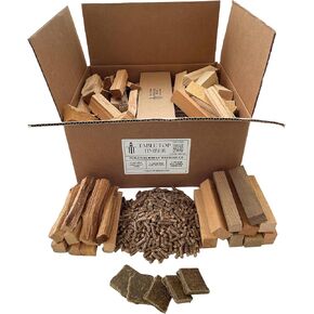 Triple Fuel Mini Firewood Kit - Hand-Split logs, Firestarters, kindling - 15 LB Reclaimed Pieces, Compatible w/Solo Stove Mesa (5.5" Long)