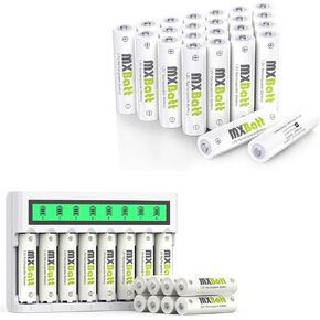 Rechargeable AA Batteries NIMH 8 Bay Battery Charger for AA and AAA, 1.2V 3300mAh High Capacity, 16 Pack for Cordless Phones,