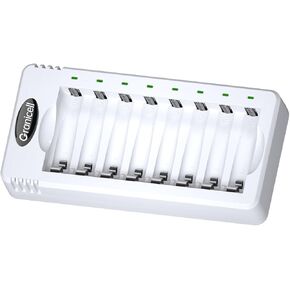 8 Bay AA/AAA Battery Charger, Independent Slot with LED Light, USB High-Speed Charging, for Ni-MH/Ni-CD Rechargeable Batteries, Adapter-Free