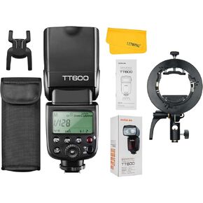 Godox TT600 2.4G Wireless Flash Speedlite with Godox S2 Speedlite Bracket, Master/Slave Flash with Built-in Trigger System, Compatible for Canon Nikon Pentax Olympus Fujifilm Panasonic (TT600)