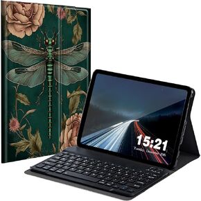 حالة لوحة المفاتيح لـ Samsung Galaxy Tab A7 Lite 8.7 Inch 2021 ، Tab Galaxy A7 Lite SM-T220/ T225/ T227 غطاء الكمبيوتر اللوحي مع لوحة مفاتيح Bluetooth اللاسلكية القابلة للفصل ، الورود اليعس