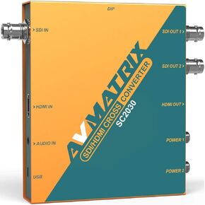 AVMATRIX SC2030 3G-SDI/ HDMI Scaling Cross Converter Input: HDMI×1 or SDI×1, analog audio×1 Output: 3G-SDI×2, HDMI×1