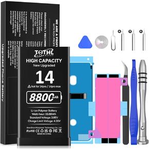 8800mAh Replacement for iPhone 14 Battery, (2024 New Upgrade) Upgraded Capacity for 14 A2882 A2649 A2881 A2884 A2883 Battery with Repair Kit
