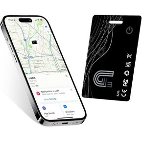 Wallet Tracker Card, Rechargeable Bluetooth Tracker with Apple Find My iOS Only Thin Wallet Finder GPS Tracker IP68 Waterproof Item Locator for Luggage, Keys, Bags, Passports and More