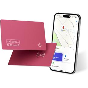 بطاقة تعقب المحفظة باللونين الأحمر ، الباحث الرقيق القابل لإعادة الشحن ، يعمل مع Apple Find My (iOS فقط) ، محدد موقع العناصر لعلامات الأمتعة ، جوازات السفر ، الهاتف