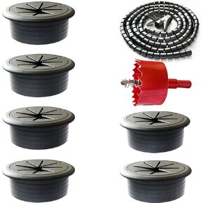6 Pcs Desk Grommet, Black Desk Hole Cover for Cables with BI-Metal Hole Saw Kit, 2m Cable Sleeve Organizer and Clip Optimize The Management of Wire Winding Easily Achieve Desktop Clean