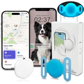 GPS Tracker for Dogs, Mini GPS Cat Tracker, IPX8 Waterproof GPS Tracker for Cats with Holder, No Monthly Fee, Work with Apple Find My(iOS Only), Smart Tracker for Dogs Finder Tracker Pets(Glow-Blue)
