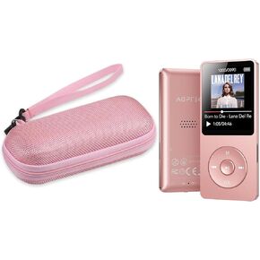 AGPTEK A02 MP3 Player with Bluetooth 5.3 + Pink Zipper Carrying Hard Case