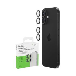 حامي عدسة الكاميرا Belkin Screenforce Protector لـ Apple iPhone 16 ، 16 Plus - غطاء عدسة زجاجية متمثلة المتوافقة مع الحالات ، وملحقات Apple iPhone - عبوة 2