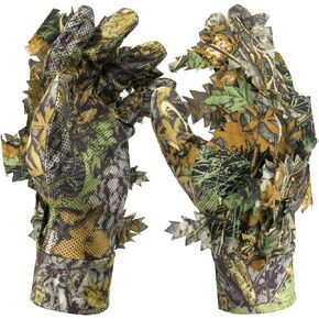 3D Leafy Gloves for Hunting, Anti-Slip Camo Fishing Gloves, Breathable, One Size