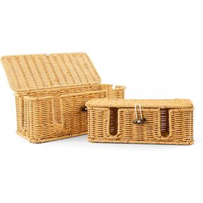 Cable Management Box - 2 Pack Cord Hider Organizer Box - Small & Medium Szie Power Cover Cord Box, Handwoven Rattan Cable Organizer Box for TV Computer USB Hub Power Strips & Cords