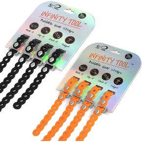 Infinity Tool™ 8-Pack (4 Black, 4 Neon Orange) - Flexible Multi-Tool, Utility Bracelet, Gear Strap, Wearable Gadget for Outdoor Adventure, Survival, Camping, Travel, EDC