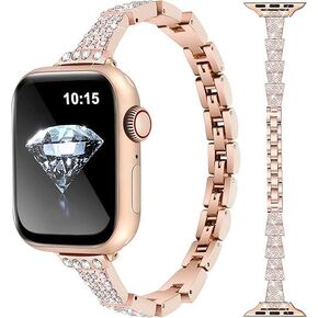 Diamond Band Compatible with Apple Watch Bands Rose gold for Women Fashion Jewelry Sparkle Metal Bracelet Wristband Strap