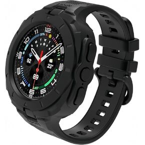 2 in 1 for Samsung Galaxy Watch Ultra 47mm Case with Band, Protective TPU Case Cover & Comfortable Strap - Black